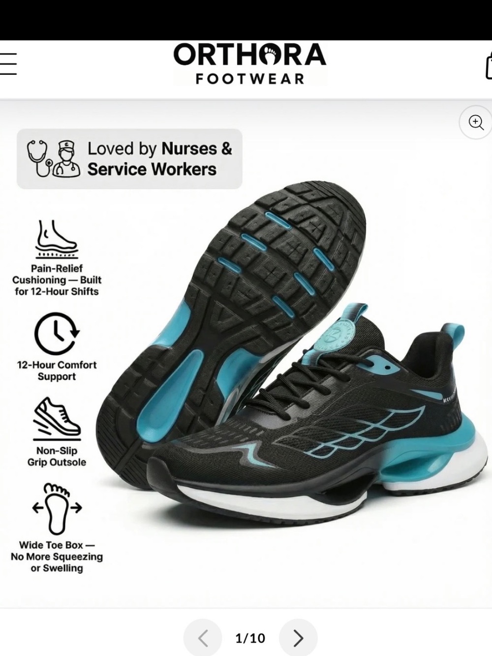 Orthora Black Sneakers with Teal Accents